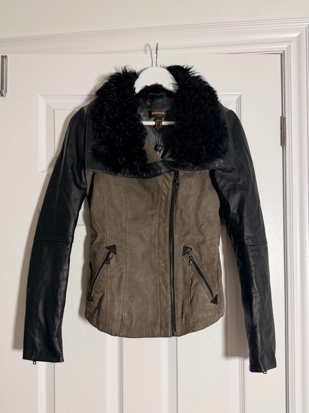 Danier Genuine Leather Suede Shearling Collar Moto Jacket